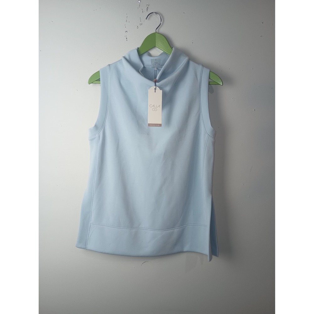 CALIA Sandwash Sleeveless Pullover Pale Blue Scuba Funnel Neck Top WAX15114 S